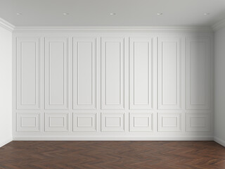 3d render of white interior with panels on wall and wood on floor illustration - 649877768
