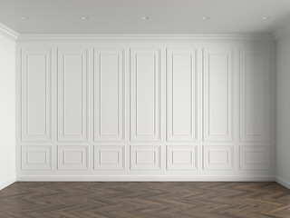 3d render of white interior with panels on wall and wood on floor illustration - 649877933