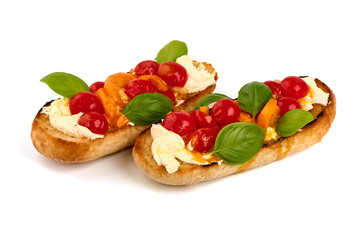 Spanish Tapas and Pinchos with mascarpone cheese, isolated on white background. High resolution image.