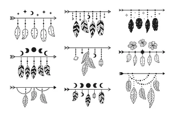 Abwaschbare Fototapete Boho-Stil Set of boho arrows with stylized bird feathers.