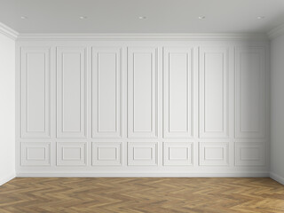 3d render of white interior with panels on wall and wood on floor illustration - 649878182