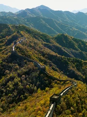 No drill light filtering roller blinds Chinese wall Aerial View Of The Mutianyu Section Of The Great Wall Of China  Beijing, China