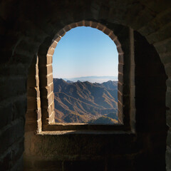 Window In The Mutianyu Section Of The Great Wall Of China; Beijing, China