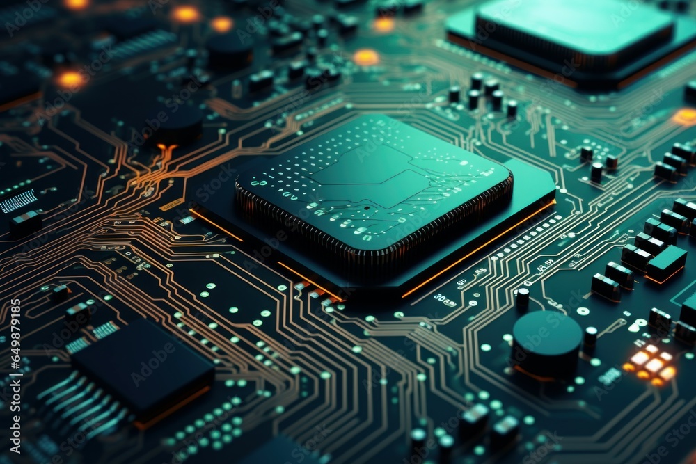 Poster complex circuit board. science data microchip. generate ai