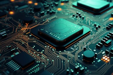 Complex Circuit board. Science data microchip. Generate Ai