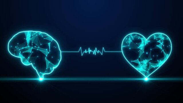 Heart And Brain Connected Animation Medical Background, Human Brain Connected With Heart Concept, Health And Medical Science Concept Futuristic Background. Human Mind And Heart Connect Each Other Conc