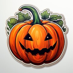 Vibrant orange Halloween pumpkin stickers, capturing the spirited essence of autumn, adorning a luminous background for a festive, spooky atmosphere.