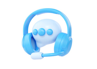 3d call center support service icon, headset with microphone and talk bubble render illustration