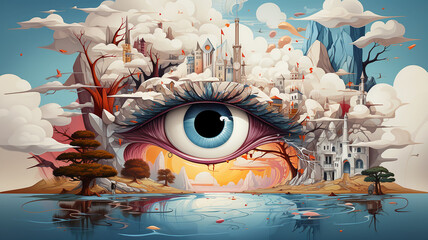 Illustrative visualization of symbolism and surrealism, the game of the idea of illusion and reality