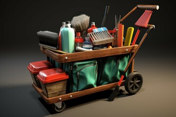 Sturdy Cleaning tools cart building. Mop bucket. Generate Ai