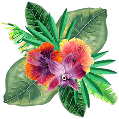 Watercolor Tropical Floral Bouquet Design