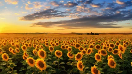 Foto op Aluminium yellow kansas sunflower fields illustration landscape flower, nature suncrop, agriculture sunlight yellow kansas sunflower fields © sevector