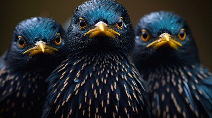 Group of Cape Glossy Starlings closeup