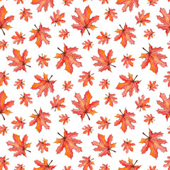 Watercolor Maple leaves seamless autumn pattern