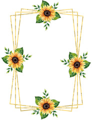 Watercolor sunflowers golden frame design