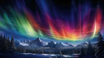 borealis northern aurora landscape illustration winter night, iceland space, lights north borealis northern aurora landscape