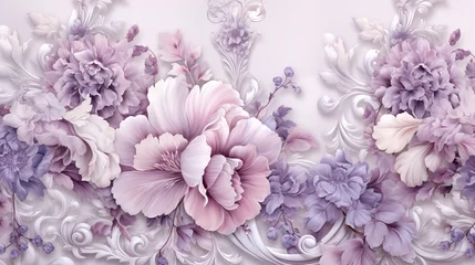 Deurstickers Parisian Inspired Rococo Flower Background in Purple, White, and Pink Pastel - Vintage 17th Century French Inspired Floral Background or Wallpaper © AnArtificialWonder
