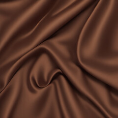 Fototapeta premium Chocolate silk and satin fabric, brown silk background, desktop wallpaper, designer background, chocolate satin background