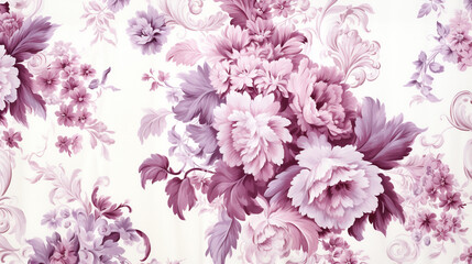 Fototapeta premium Parisian Inspired Rococo Flower Background in Purple, White, and Pink Pastel - Vintage 17th Century French Inspired Floral Background or Wallpaper