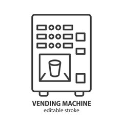 Coffee vending machine line icon. Automatic dispenser with tea and coffee. Drink maker. Editable stroke. Vector illustration.