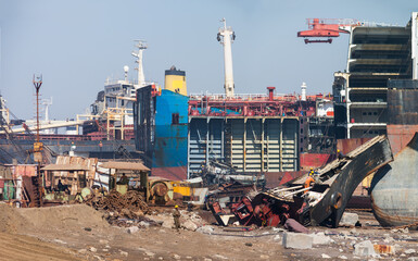 ALANG, GUJARAT, INDIA: ship breaking yards, dismantling and salvaging of ships from all around the world