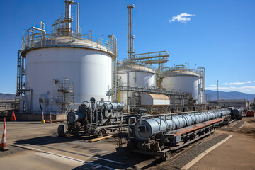 Obraz premium A closeup storage tanks and silos used for storing raw materials
