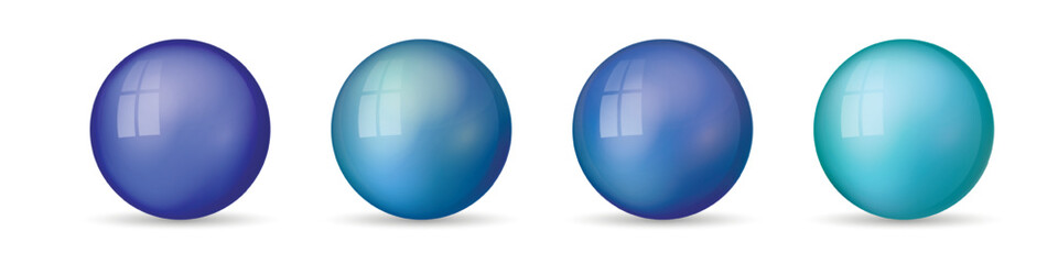 Set with glass colorful balls. Glossy realistic ball, 3D abstract vector illustration highlighted on a white background. Big metal bubble with shadow