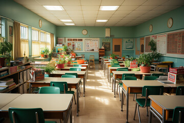 The interior of the classroom of a modern elementary school