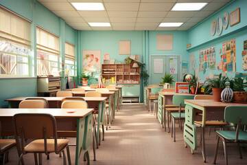 Fototapeta na wymiar The interior of the classroom of a modern elementary school