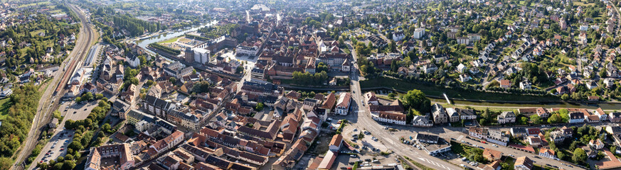 Aerial view around the old town of the city Saverne in France