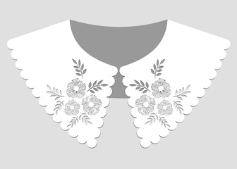 cotton collar lace design vector. front view technical trim sketch template. neckline laser cut detail with vintage lace cotton. eyelet embroidery decorative ornament for fabric border.