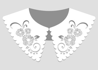 cotton collar lace design vector. front view technical trim sketch template. neckline laser cut detail with vintage lace cotton. eyelet embroidery decorative ornament for fabric border.