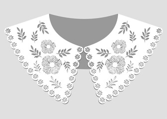 cotton collar lace design vector. front view technical trim sketch template. neckline laser cut detail with vintage lace cotton. eyelet embroidery decorative ornament for fabric border.