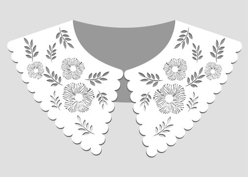 cotton collar lace design vector. front view technical trim sketch template. neckline laser cut detail with vintage lace cotton. eyelet embroidery decorative ornament for fabric border.