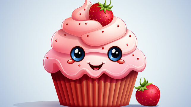 a photo of pink strawberry cup cake made with generative AI