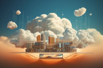Innovative Cloud computing city. Storage data. Generate Ai - obrazy, fototapety, plakaty