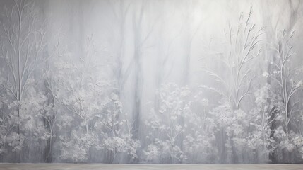  a painting of white flowers and trees in a foggy forest.  generative ai