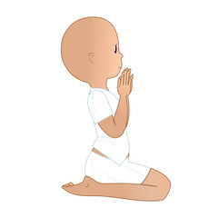 Little boy meditating in white clothing