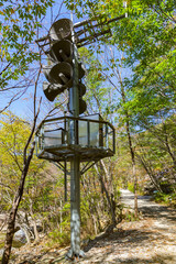 Loud speakers in Piagol Valley, Jirisan mountains, they warn tourists and locals in case of flooding risk, South Korea