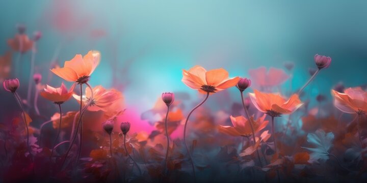 Beautiful abstract colorful misty morning photo floral design background banner. beautiful Generative AI AIG32