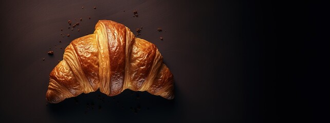 Generative AI, Fresh croissant on dark background with copy space, french bakery