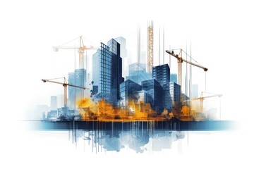 Digital building construction engineering with double exposure graphic design.