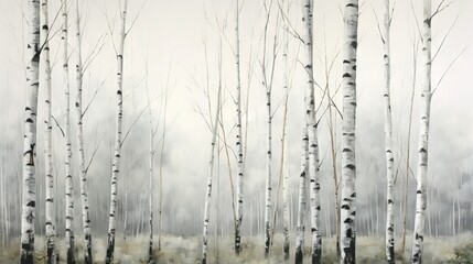  a painting of a grove of trees in the foggy woods.  generative ai