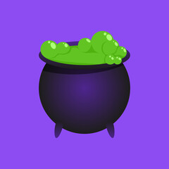 Round witch's cauldron with green potion