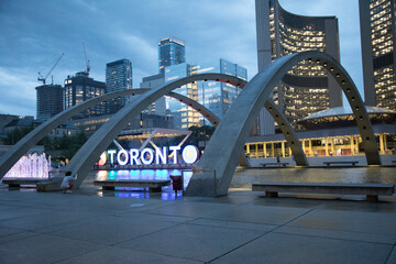 Beautiful view of The Toronto Sign is an illuminated three-dimensional sign in Nathan Phillips...