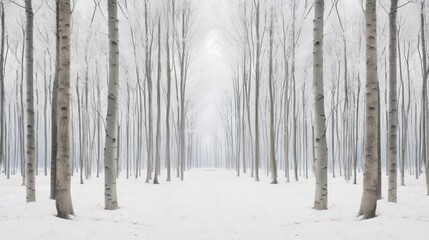  a forest filled with lots of tall trees covered in snow.  generative ai