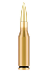 Single Rifle Bullet, 3D rendering isolated on transparent background
