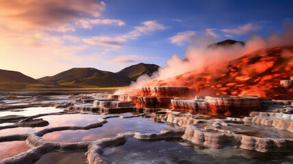 nature volcanic hot springs illustration thermal travel, natural spring, tourism mineral nature volcanic hot springs 54 - obrazy, fototapety, plakaty