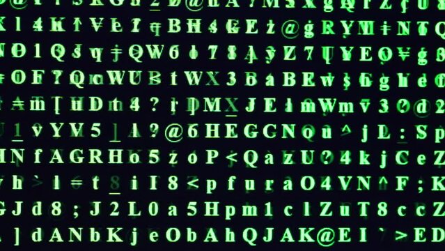 GREEN random ASCII Characters on black background of computer screen