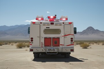 Rear view of a solitary emergency vehicle. Generative AI
